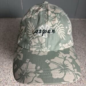 Vintage 90’s Aspen Colorado Floral Fauna Hat Green White 1990’s Dad Cap Adjust
